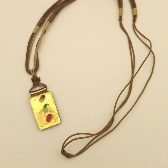 Metallic dichroic glass necklace with cord - Picture 4 of 4